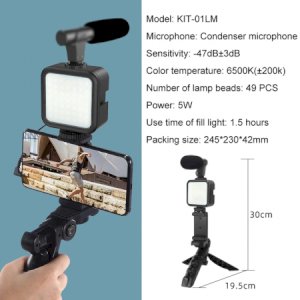 Smartphone Video Kit Microphone Bracket Phone Holder LED Selfie Photography Lighting Tripod Recording Handle