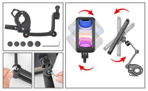 Waterproof Bike Phone Holder Case Universal Motorcycle Bicycle Phone Mount 360 Rotation Adjustable Clip Stand
